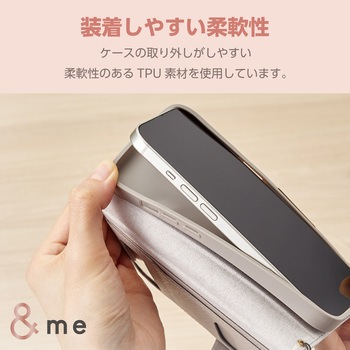 iPhone15 ケース レザー 手帳型 衝撃吸収 フィンガーストラップ付 ミラー付 &me Enchantee エレコム
