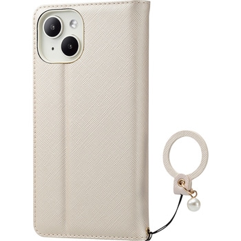 iPhone15 ケース レザー 手帳型 衝撃吸収 フィンガーストラップ付 ミラー付 &me Enchantee エレコム
