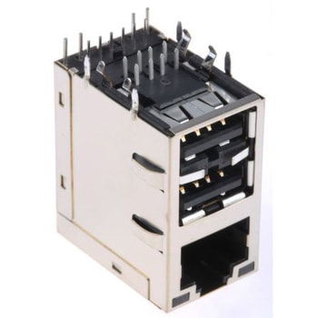 モジュラーコネクタ Bel-Stewart RJ45+デュアルUSB極 ライトアングル スルーホール メス USB Bel-Stewart