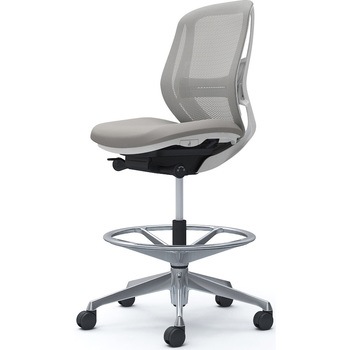 シルフィー 肘なし 背メッシュ ロー ハイチェア ホワイトボディ ハンガー無 ランバー付 アルミ脚 オカムラ(岡村製作所)