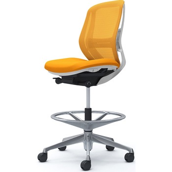 シルフィー 肘なし 背メッシュ ロー ハイチェア ホワイトボディ ハンガー無 ランバー付 アルミ脚 オカムラ(岡村製作所)