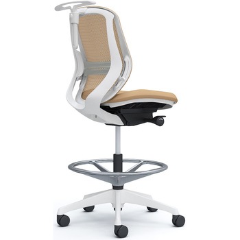 シルフィー 肘なし 背メッシュ ロー ハイチェア ホワイトボディ ハンガー付 ランバー付 樹脂脚 オカムラ(岡村製作所)