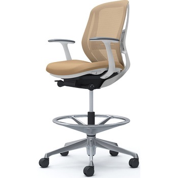 シルフィー 固定肘 背メッシュ ロー ハイチェア ホワイトボディ ハンガー無 ランバー付 アルミ脚 - オカムラ(岡村製作所)