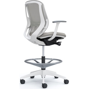 シルフィー 固定肘 背メッシュ ロー ハイチェア ホワイトボディ ハンガー無 ランバー付 樹脂脚 オカムラ(岡村製作所)