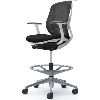 シルフィー 固定肘 背メッシュ ロー ハイチェア ホワイトボディ ハンガー付 ランバー付 アルミ脚 オカムラ(岡村製作所)