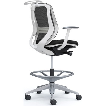シルフィー 固定肘 背メッシュ ロー ハイチェア ホワイトボディ ハンガー付 ランバー付 アルミ脚 オカムラ(岡村製作所)