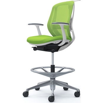 シルフィー 固定肘 背メッシュ ロー ハイチェア ホワイトボディ ハンガー付 ランバー付 アルミ脚 オカムラ(岡村製作所)