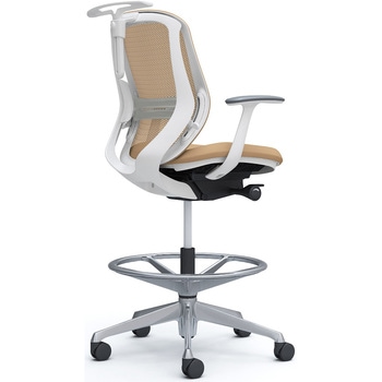 シルフィー 固定肘 背メッシュ ロー ハイチェア ホワイトボディ ハンガー付 ランバー付 アルミ脚 オカムラ(岡村製作所)