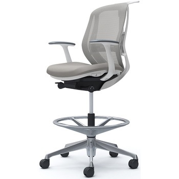 シルフィー 固定肘 背メッシュ ロー ハイチェア ホワイトボディ ハンガー付 ランバー付 アルミ脚 オカムラ(岡村製作所)