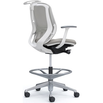 シルフィー 固定肘 背メッシュ ロー ハイチェア ホワイトボディ ハンガー付 ランバー付 アルミ脚 オカムラ(岡村製作所)