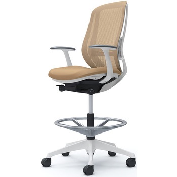 シルフィー 固定肘 背メッシュ ハイ ハイチェア ホワイトボディ ハンガー無 ランバー付 樹脂脚 オカムラ(岡村製作所)