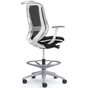 シルフィー 固定肘 背メッシュ ハイ ハイチェア ホワイトボディ ハンガー付 ランバー付 アルミ脚 オカムラ(岡村製作所)