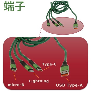 高速充電3in1USBケーブルType-A(2.0) MicroUSB Type-B+Type-C+Lightning(1.5メートル) bitstrong