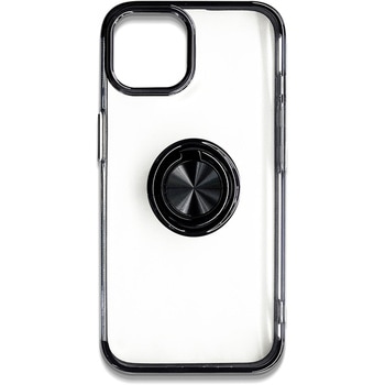 iPhone14耐衝撃メタリックフレーム リング付きクリア背面ケース エアージェイ