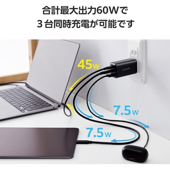 USB充電器 Type-C PD 65W PPS対応 Type C×2 USB A×1 折りたたみプラグ エレコム