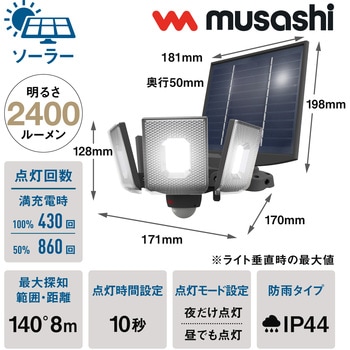 7.5W×4灯スライド型LEDソーラーセンサーライト ムサシ