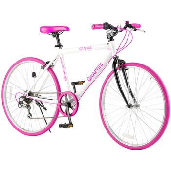 ★箱割品★26インチ クロスバイク 自転車 スチール製 6段変速 ピンク約15kg