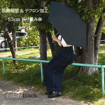 折りたたみ傘 ヌヴィレ 53cm 自動開閉 ポンジ ブラック スギハラ(SUGIHARA)