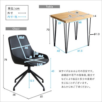 スタイリッシュダイニングチェア2脚 75cm幅テーブル 3点セット【Elde