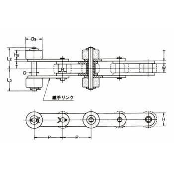 RF2060-SS-1LSR-H-JL サイドローラ付 ステンレスバイピッチチェーン(SS