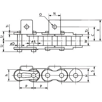 RS25-PC-4LA1-L アタッチメント付プラコンビチェーン 1リンク 椿本