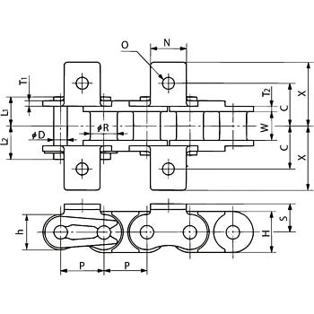 RS25-PC-4LA1-L アタッチメント付プラコンビチェーン 1リンク 椿本