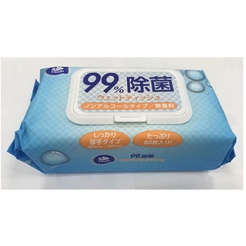 99%除菌ウェットティッシュ ノンアルコール・しっかり厚手タイプ 80枚入 丸紅紙パルプ販売