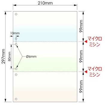 帳票用紙 A4 青・緑・橙 3面6穴 ミシン目入り 明文舎印刷