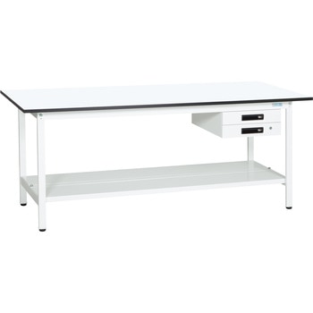 軽量作業台(KAタイプ/耐荷重180kg/メラミン天板/H740/中板付/引出付/固定式) サカエ