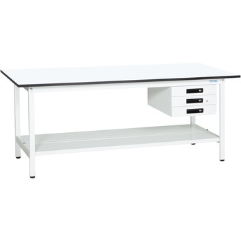 軽量作業台(KAタイプ/耐荷重180kg/メラミン天板/H740/中板付/引出付/固定式) サカエ