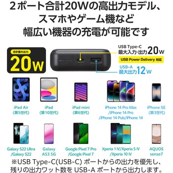 モバイルバッテリー 20000mAh 大容量 PD 最大20W 入出力(USB Type-C×1) 出力(USB-A×1) エレコム