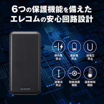 モバイルバッテリー 20000mAh 大容量 PD 最大20W 入出力(USB Type-C×1) 出力(USB-A×1) エレコム