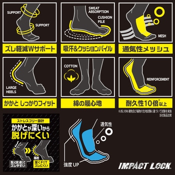 IMPACT LOCK ワークソックス甲メッシュ先丸クルー 3足組 IMPACT LOCK