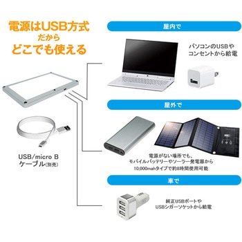 USB電源 スーパースリムフラットパネルLEDライト 汎用 面発光LEDランプ 室内照明/アウトドア照明/防災 シルバー クリスタルアイ