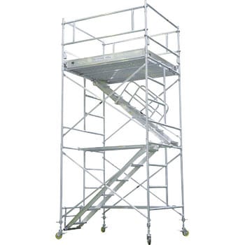 アルミパイプ製移動式足場 内階段仕様 天板寸法・幅1650mm天板寸法・奥行1410mm天板高さ4.84～5.07m ARA-3UHA