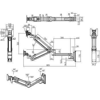 HM-A8621 HMシリーズモニターアーム 1個 MODERNSOLID(ウィンテクノ