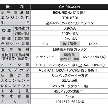 GV-9i インバーター発電機 0．9KVA 工進 リコイルスターター方式 