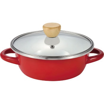 赤い鍋 金色内側 ステンレス底 パール金属 ホーロー両手鍋 20cm ガラス蓋 クレヴィア / IH対応
