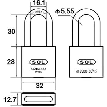 NO.3500-30 オールステンロック ツル長 同一鍵 1個 SOL HARD 【通販