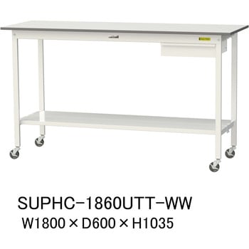 軽量作業台/耐荷重128kg_引き出し付_移動式H1035_全面棚板付_ワークテーブル150シリーズ 山金工業