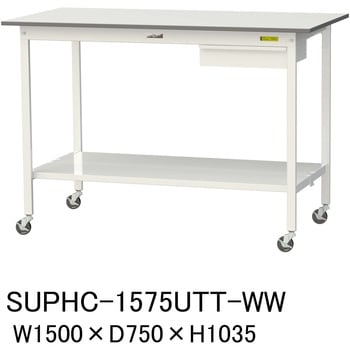 軽量作業台/耐荷重128kg_引き出し付_移動式H1035_全面棚板付_ワークテーブル150シリーズ 山金工業