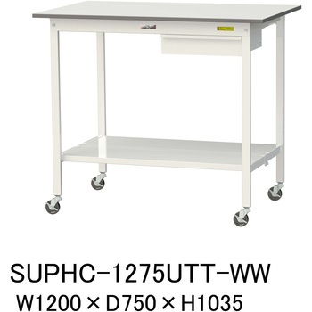 軽量作業台/耐荷重128kg_引き出し付_移動式H1035_全面棚板付_ワークテーブル150シリーズ 山金工業