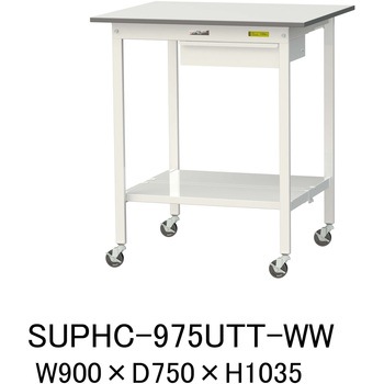 軽量作業台/耐荷重128kg_引き出し付_移動式H1035_全面棚板付_ワークテーブル150シリーズ 山金工業