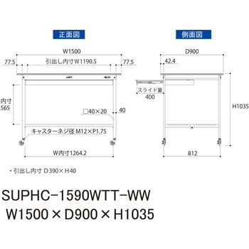 軽量作業台/耐荷重128kg_移動式_ワイド引き出し付_全面棚付_ワークテーブル150シリーズ_低圧メラミン天板 山金工業