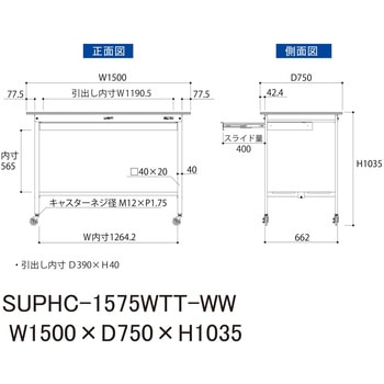 軽量作業台/耐荷重128kg_移動式_ワイド引き出し付_全面棚付_ワークテーブル150シリーズ_低圧メラミン天板 山金工業