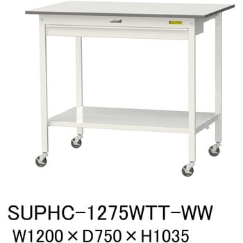 軽量作業台/耐荷重128kg_移動式_ワイド引き出し付_全面棚付_ワークテーブル150シリーズ_低圧メラミン天板 山金工業