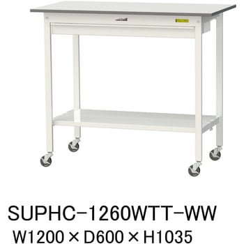 軽量作業台/耐荷重128kg_移動式_ワイド引き出し付_全面棚付_ワークテーブル150シリーズ_低圧メラミン天板 山金工業