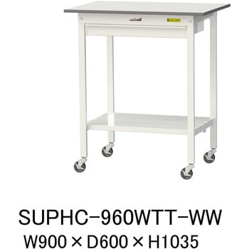 軽量作業台/耐荷重128kg_移動式_ワイド引き出し付_全面棚付_ワークテーブル150シリーズ_低圧メラミン天板 山金工業