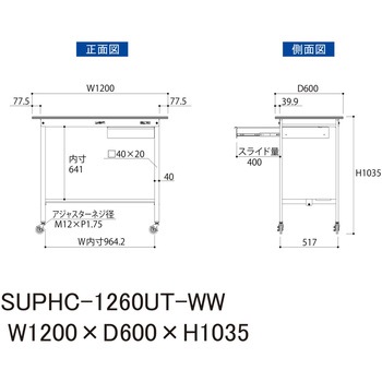 軽量作業台/耐荷重128kg_引き出し付_移動式H1035_半面棚板付_ワークテーブル150シリーズ 山金工業