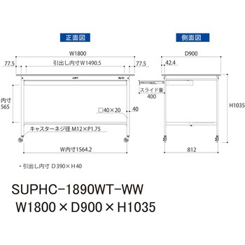 軽量作業台/耐荷重128kg_移動式_ワイド引き出し付_半面棚付_ワークテーブル150シリーズ_低圧メラミン天板 山金工業